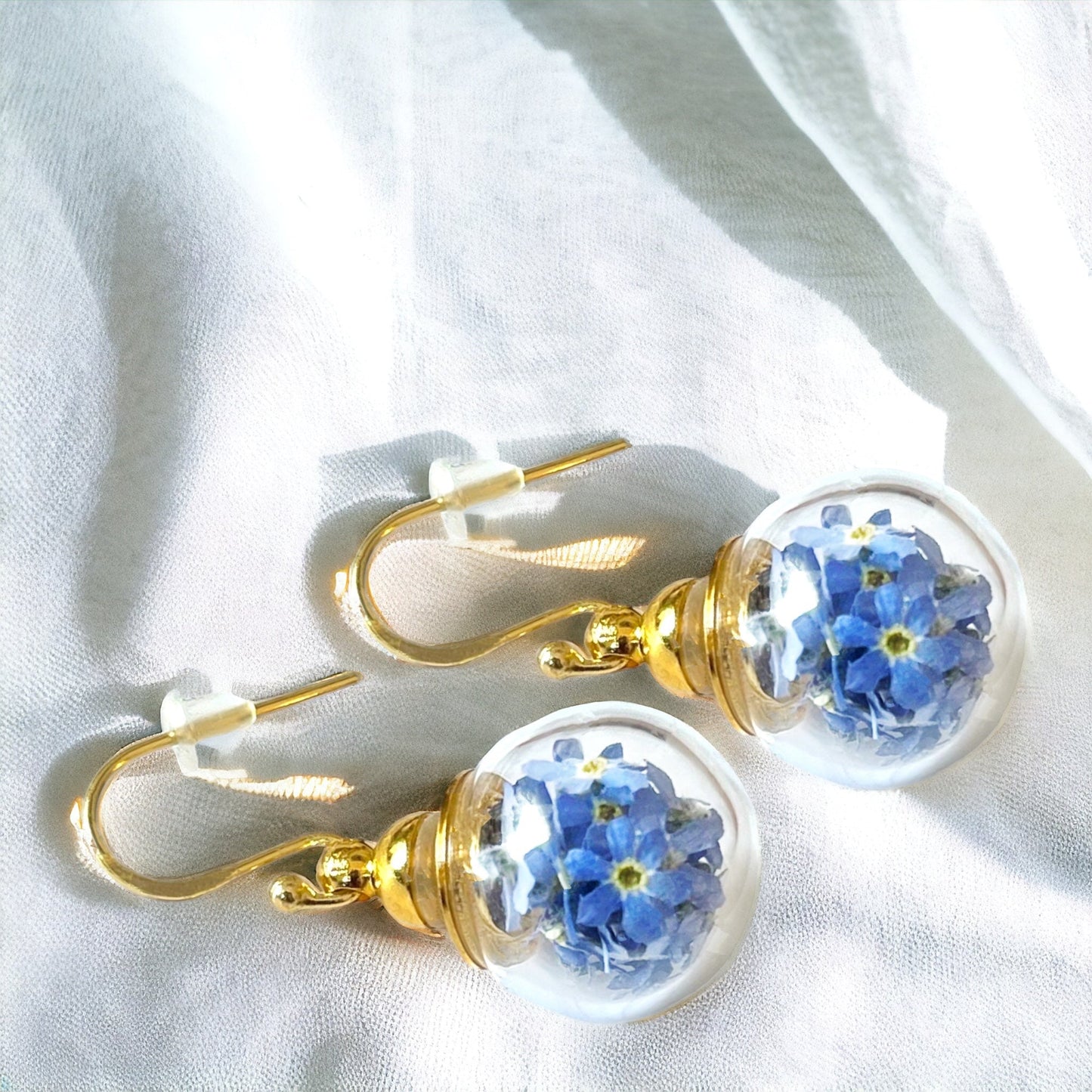 Handmade Forget-Me-Not Ball Earrings from Berlin – 925 Sterling Gold…