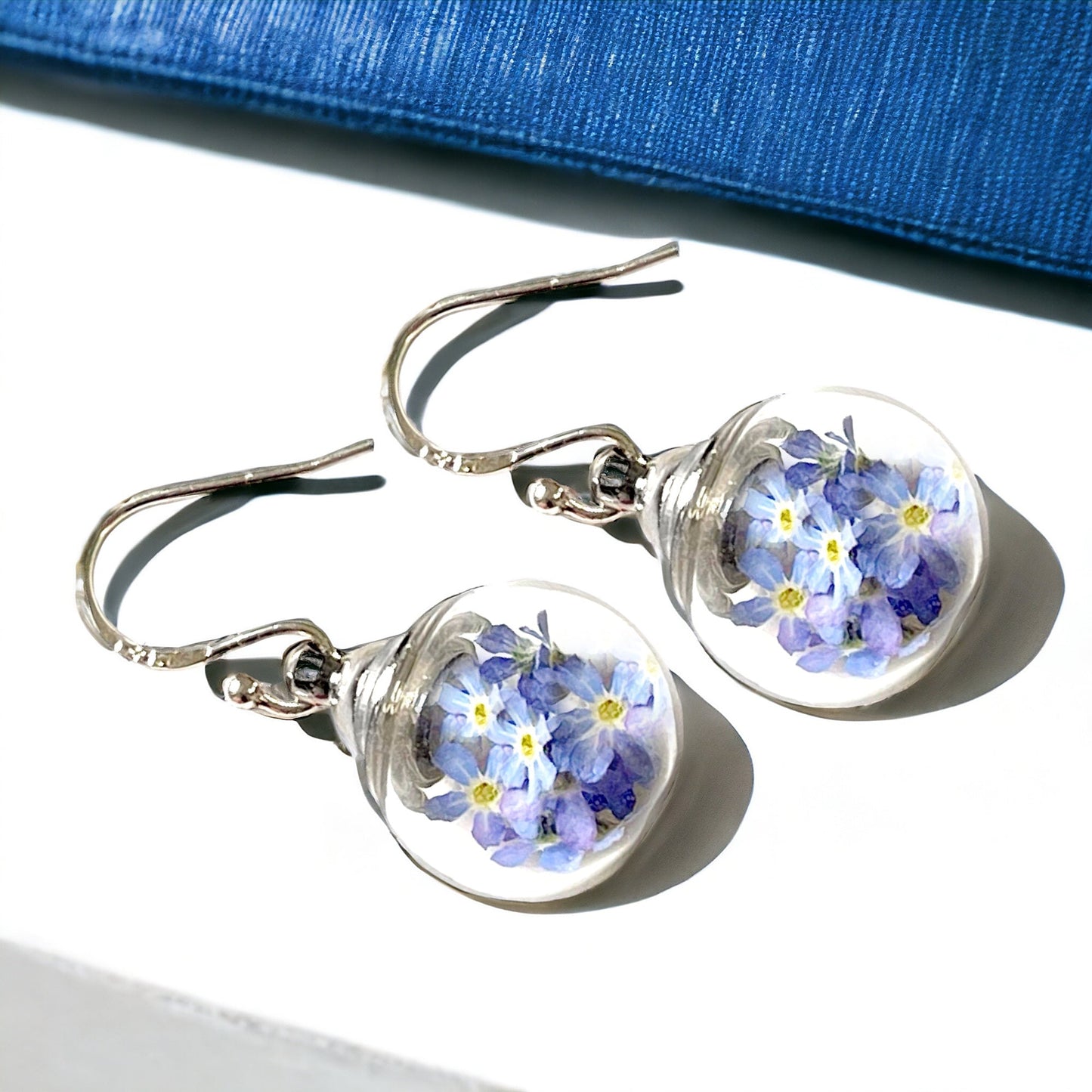Elegant 925 Sterling Silver Earrings with Real Forget-Me-Nots…