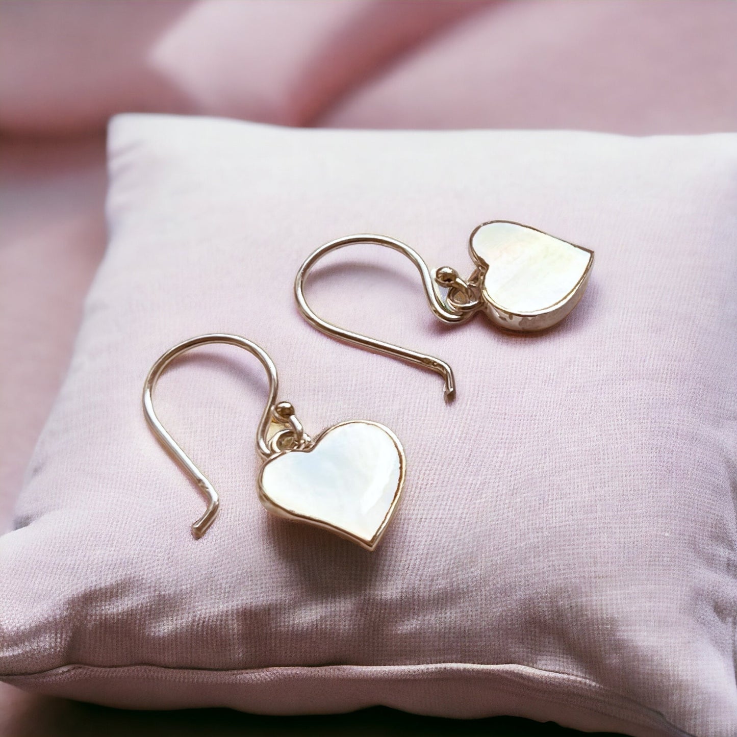 "Heart-Shaped Mother-of-Pearl Earrings in 925 Sterling Silver…