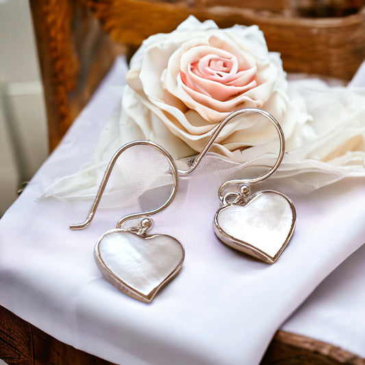 "Heart-Shaped Mother-of-Pearl Earrings in 925 Sterling Silver…