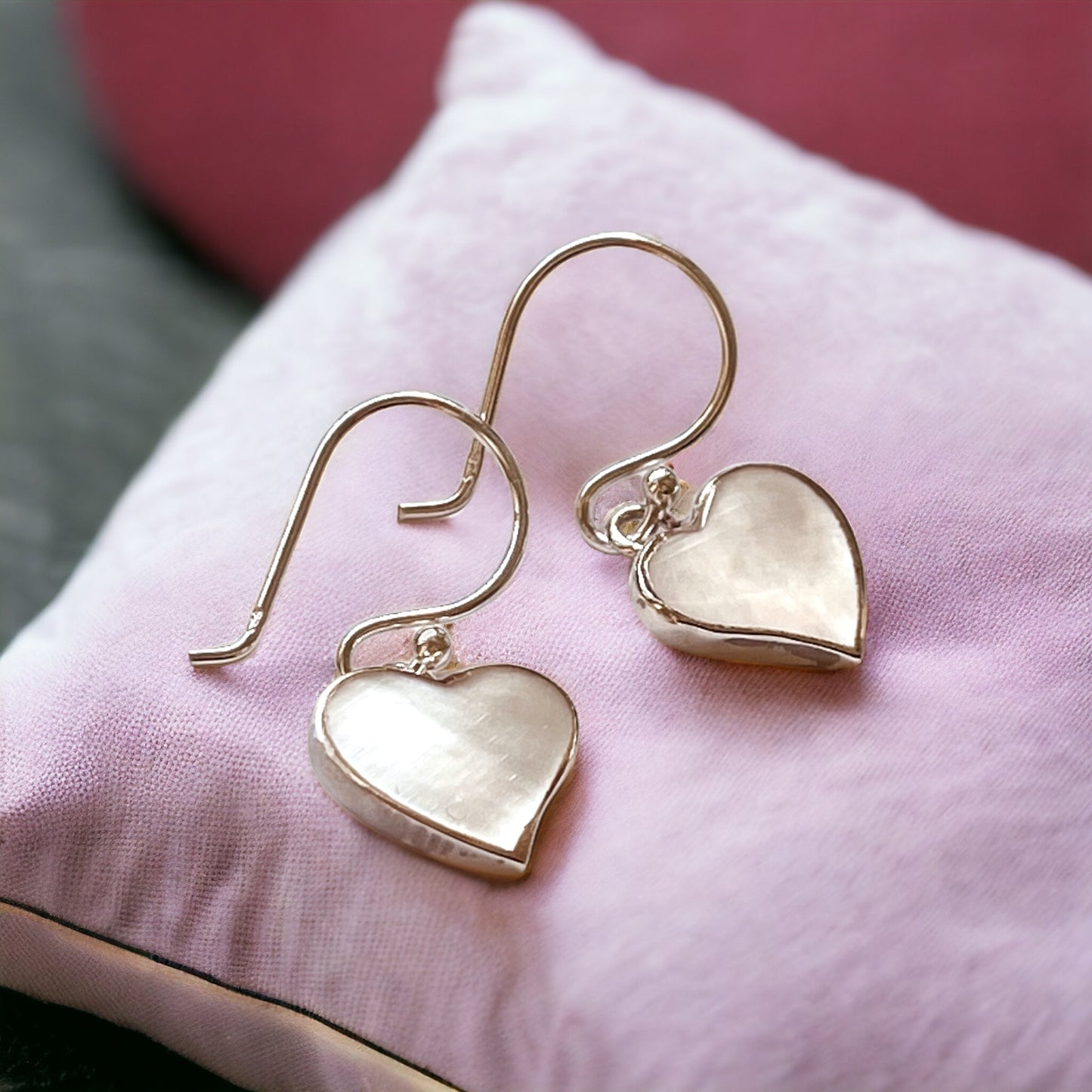 "Heart-Shaped Mother-of-Pearl Earrings in 925 Sterling Silver…