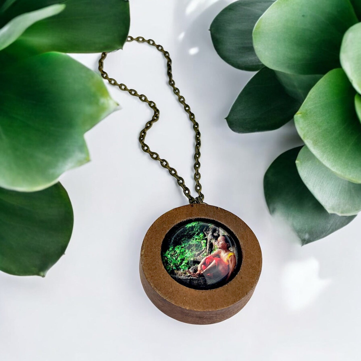Meditating Monk Child - Vintage Style Bronze Necklace with Wooden…
