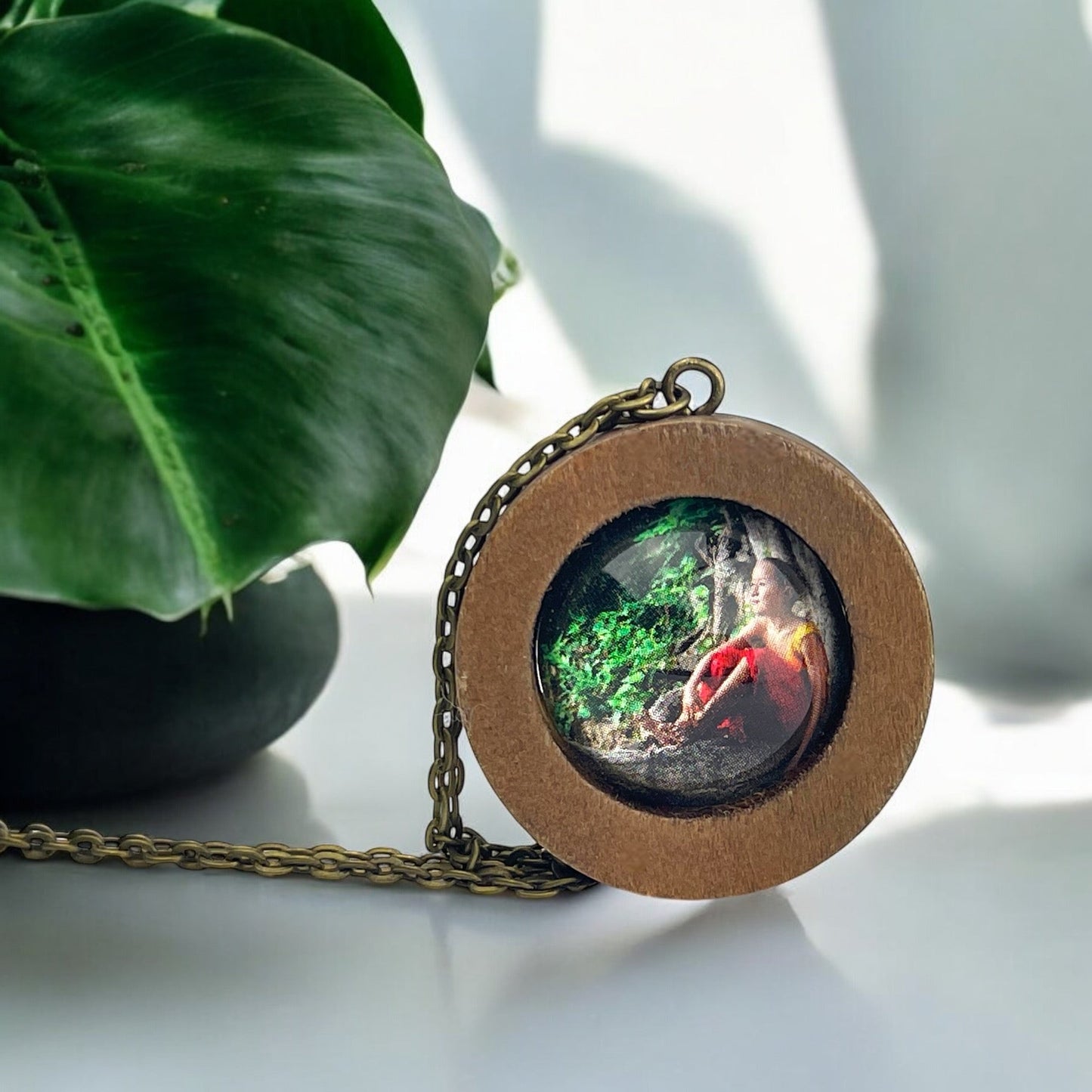 Meditating Monk Child - Vintage Style Bronze Necklace with Wooden…