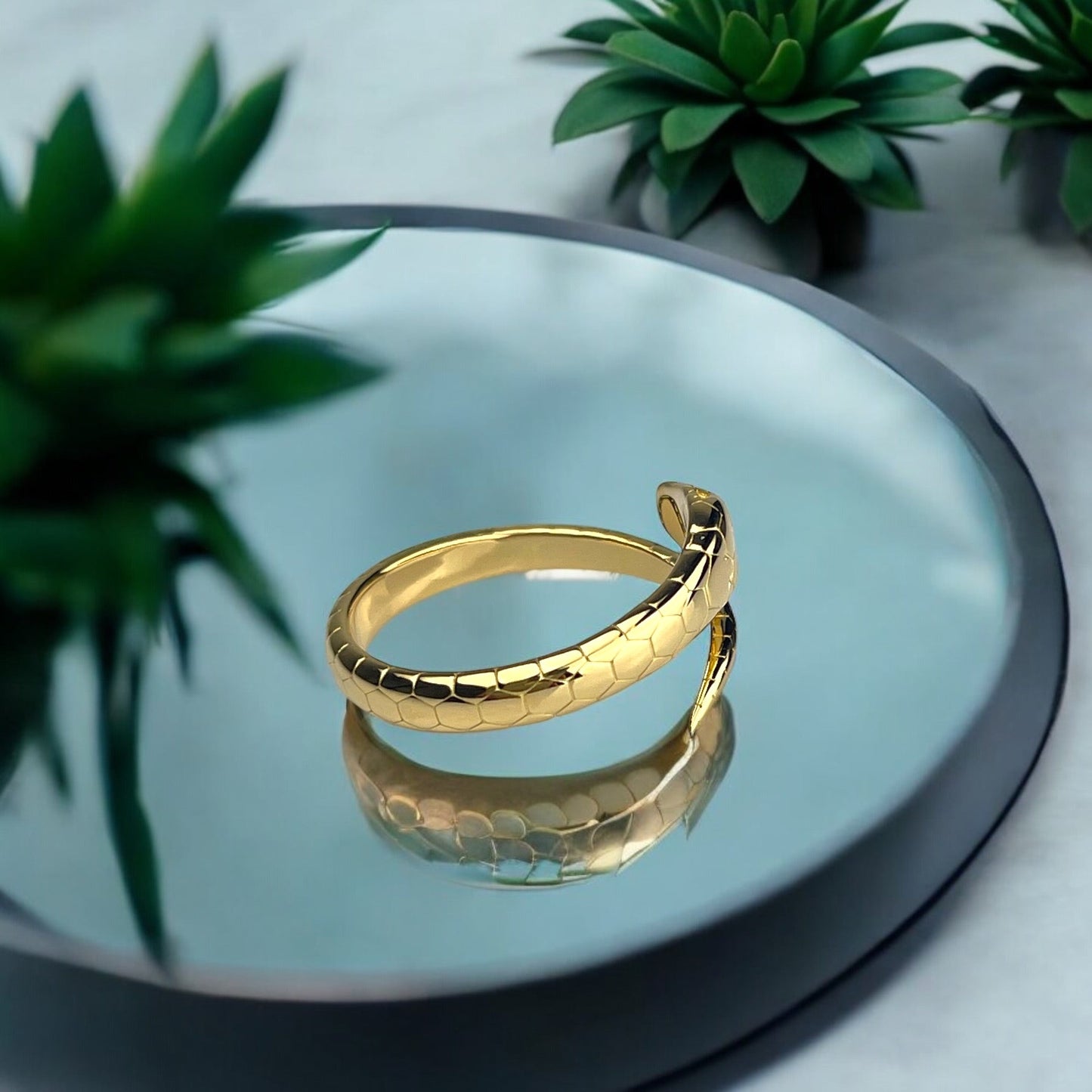 925 Sterling Silver Gold Plated Snake Ring - Adjustable Real Silver…
