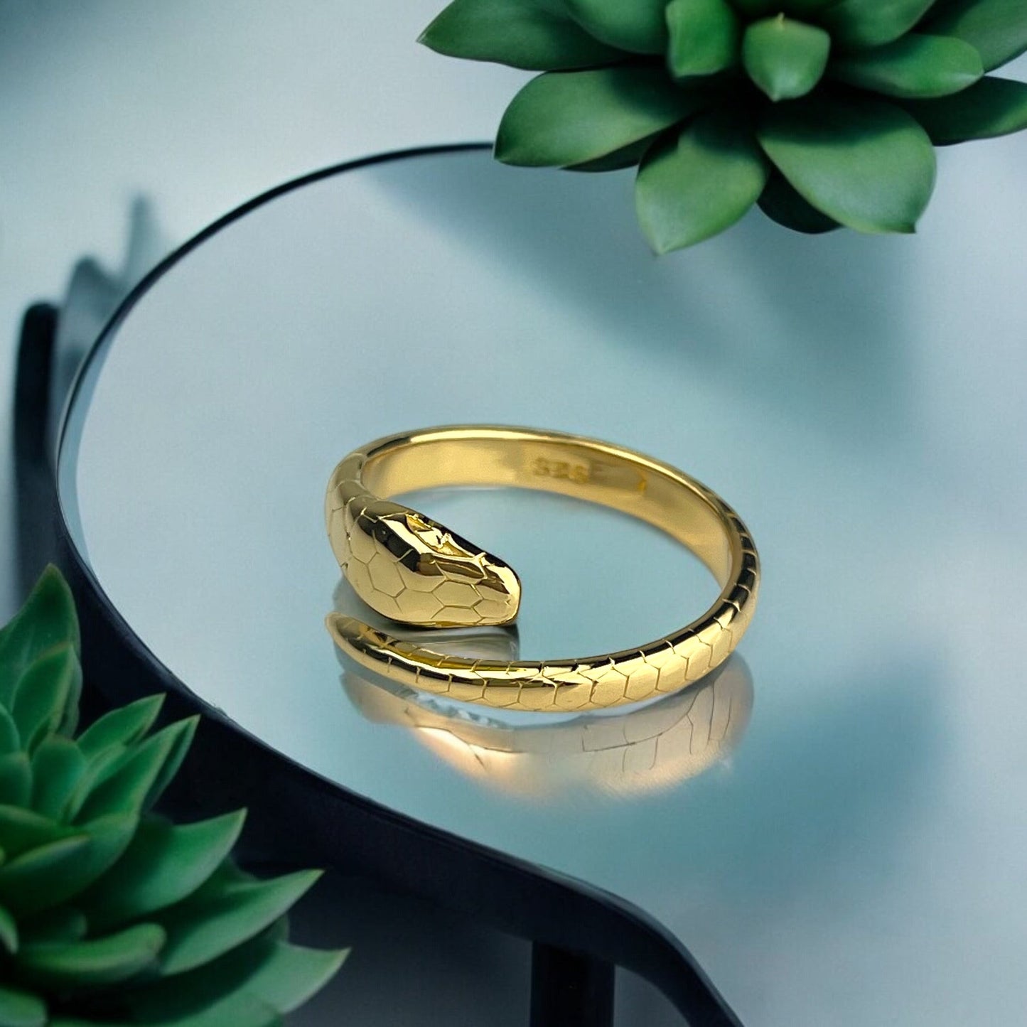 925 Sterling Silver Gold Plated Snake Ring - Adjustable Real Silver…