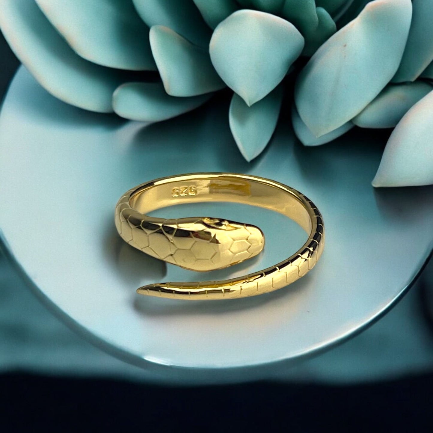 925 Sterling Silver Gold Plated Snake Ring - Adjustable Real Silver…