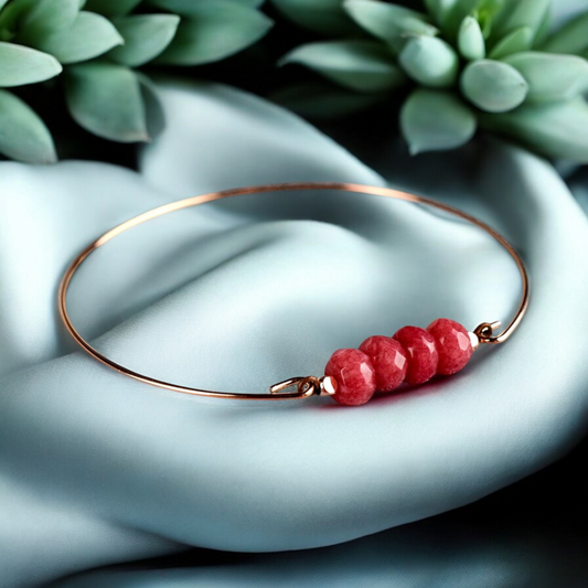 Jade Rondelle Bangle - Rosegold Gold Plated Pomegranate Red Gemstone…