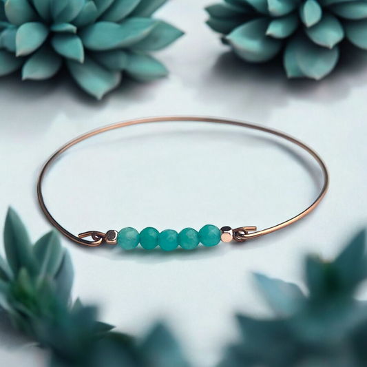 Turquoise Gemstone Bangle - Rose Gold Gold Silver Maritime Summer…