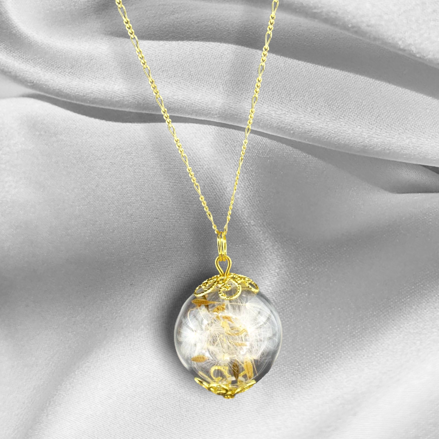 Dandelion Glass Pendant - 925 Sterling Gold Gilded Dandelion Seeds…