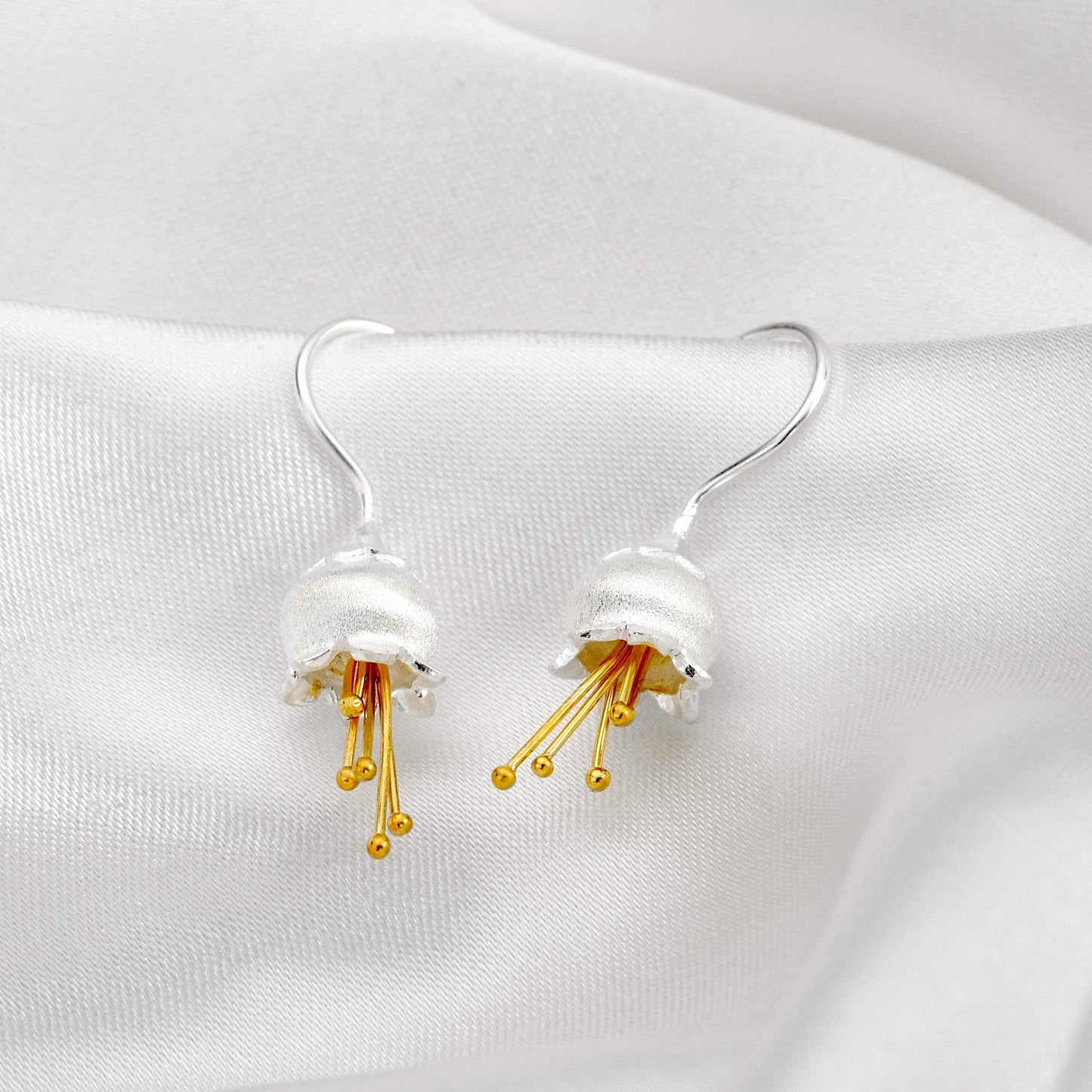Bicolor Earrings - 925 Sterling Silver Maiglöckchen Botany Flower…