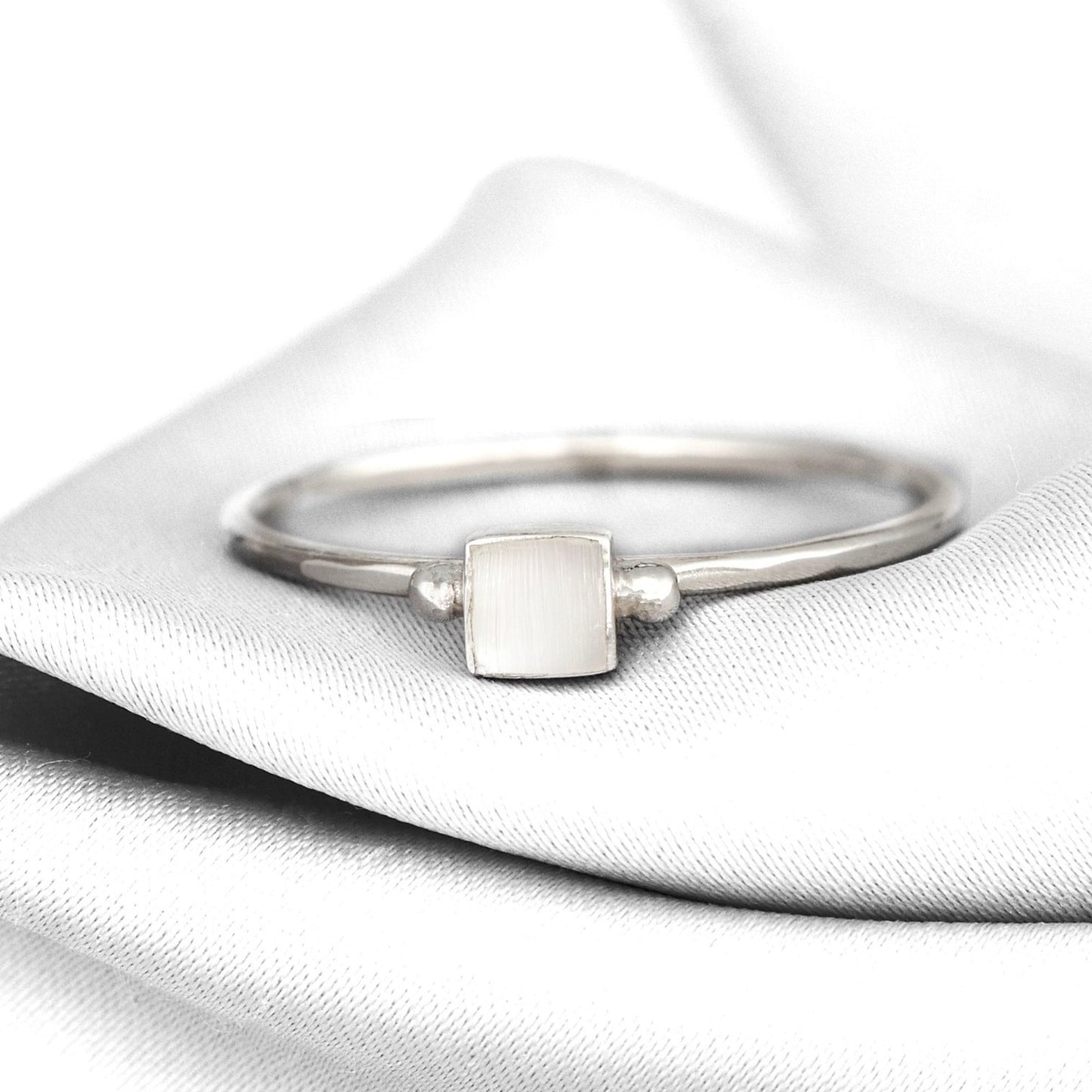 925 Sterling Silver Square Ring Pearl Mutton