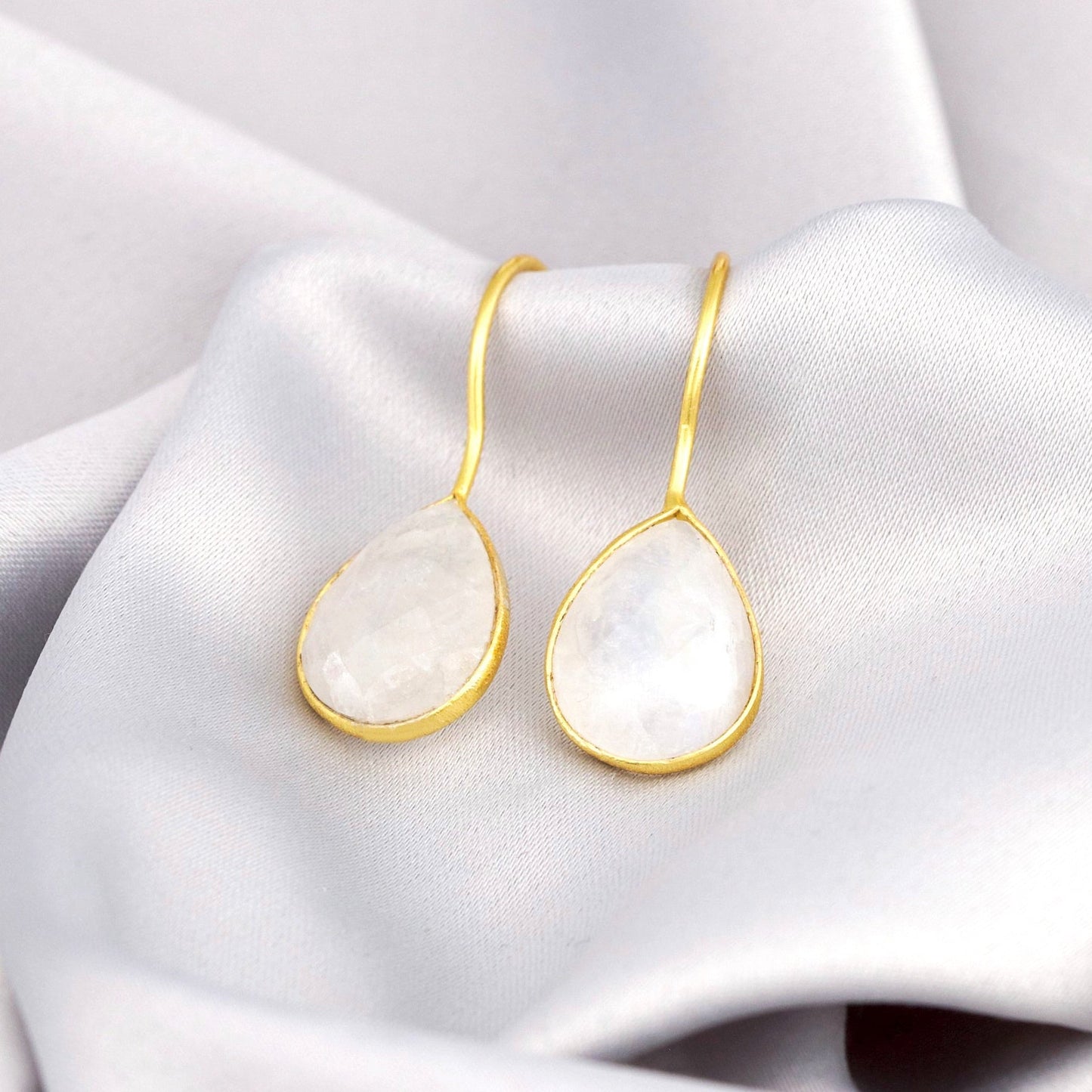 Moonstone Gemstone Earrings - 925 Sterling Gold Plated