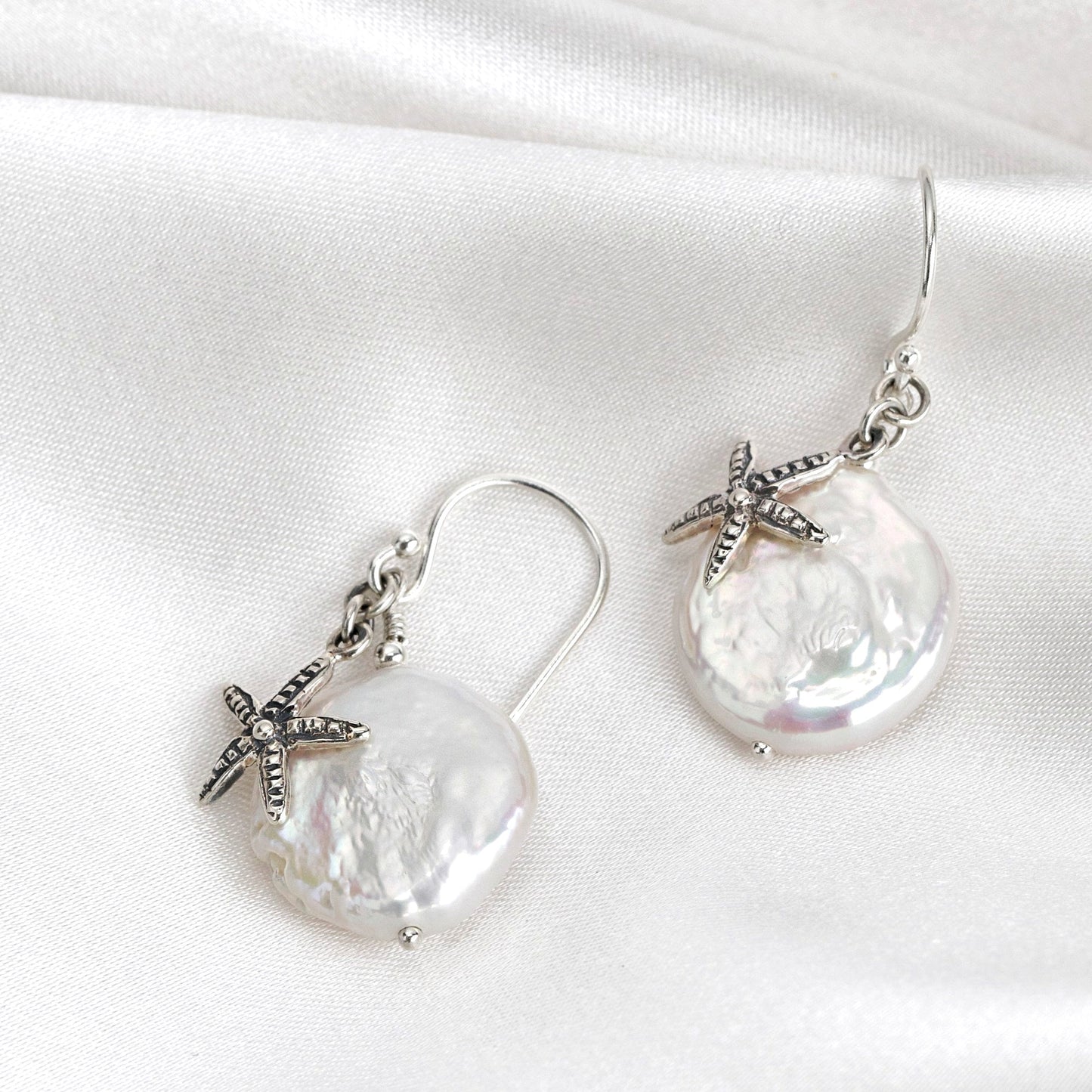 Starfish mother of pearl earrings - petite silver luxury minimalist…