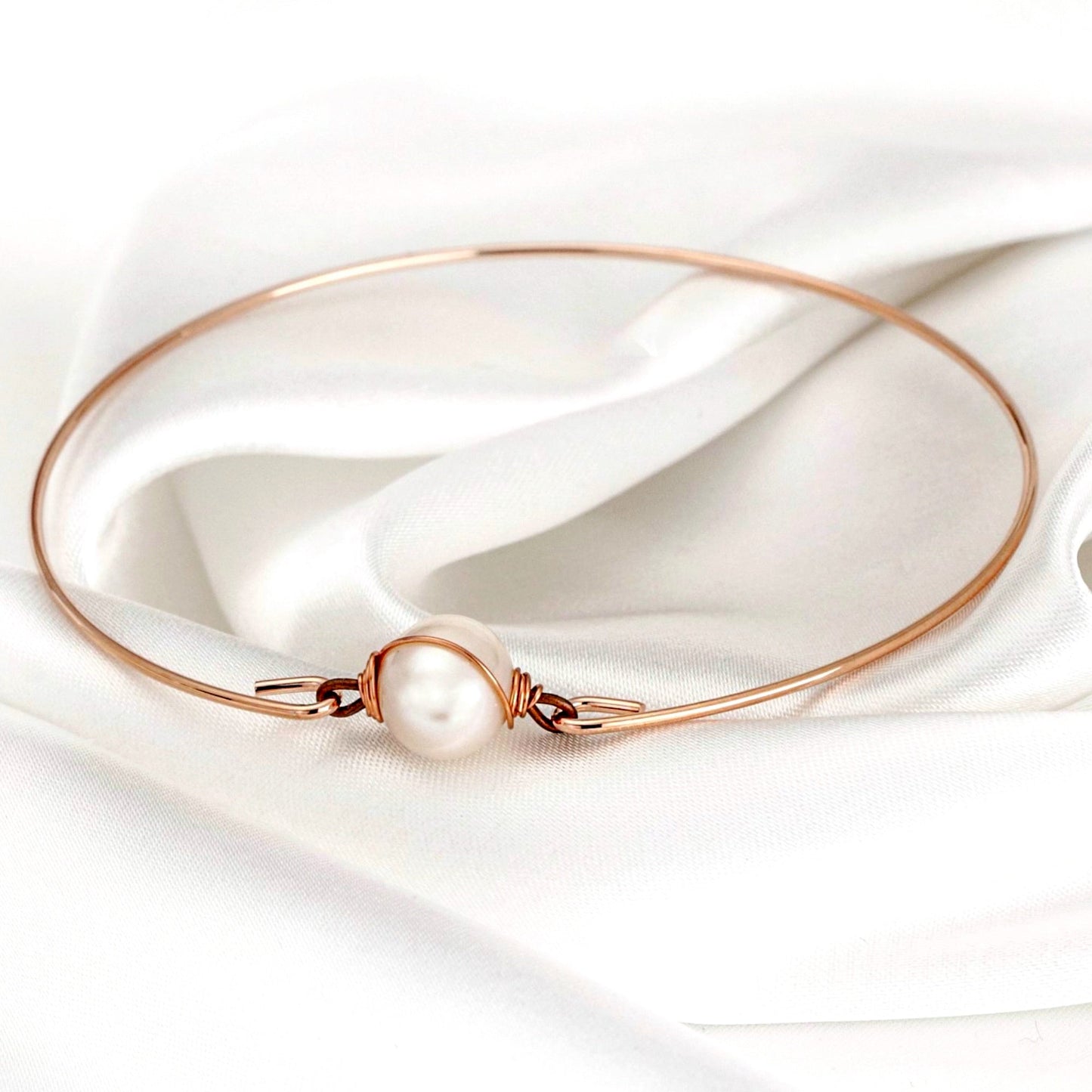 Freshwater Pearl Bangle - Rosegold Gold Plated Real Pearl Bridal…