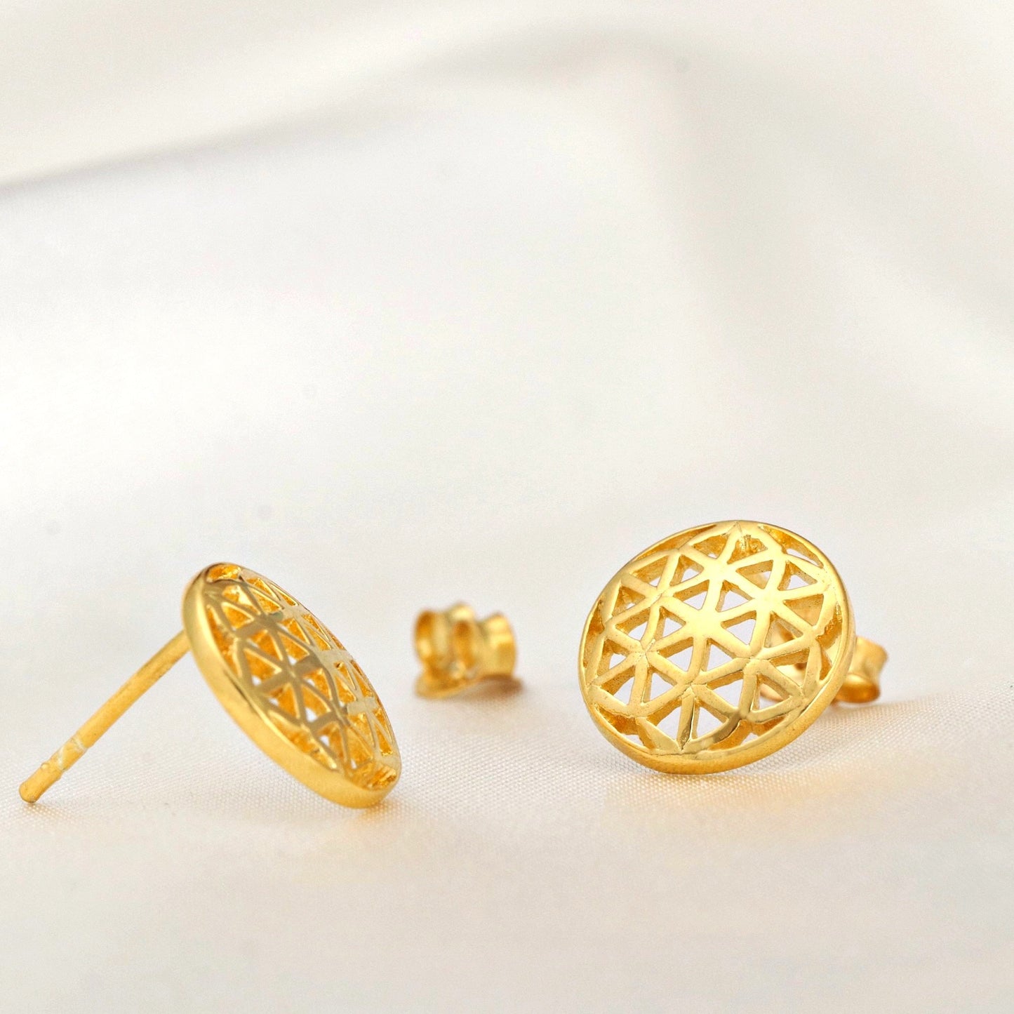 Flower of Life — 925 gold gold plated stud earrings — 106
