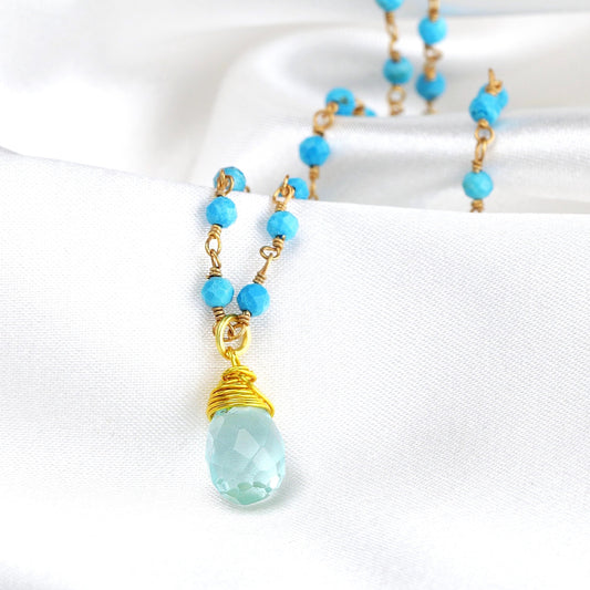 Chalcedon Drop Gold Chain - Gold Plated Blue Gem Rondella Elegant…