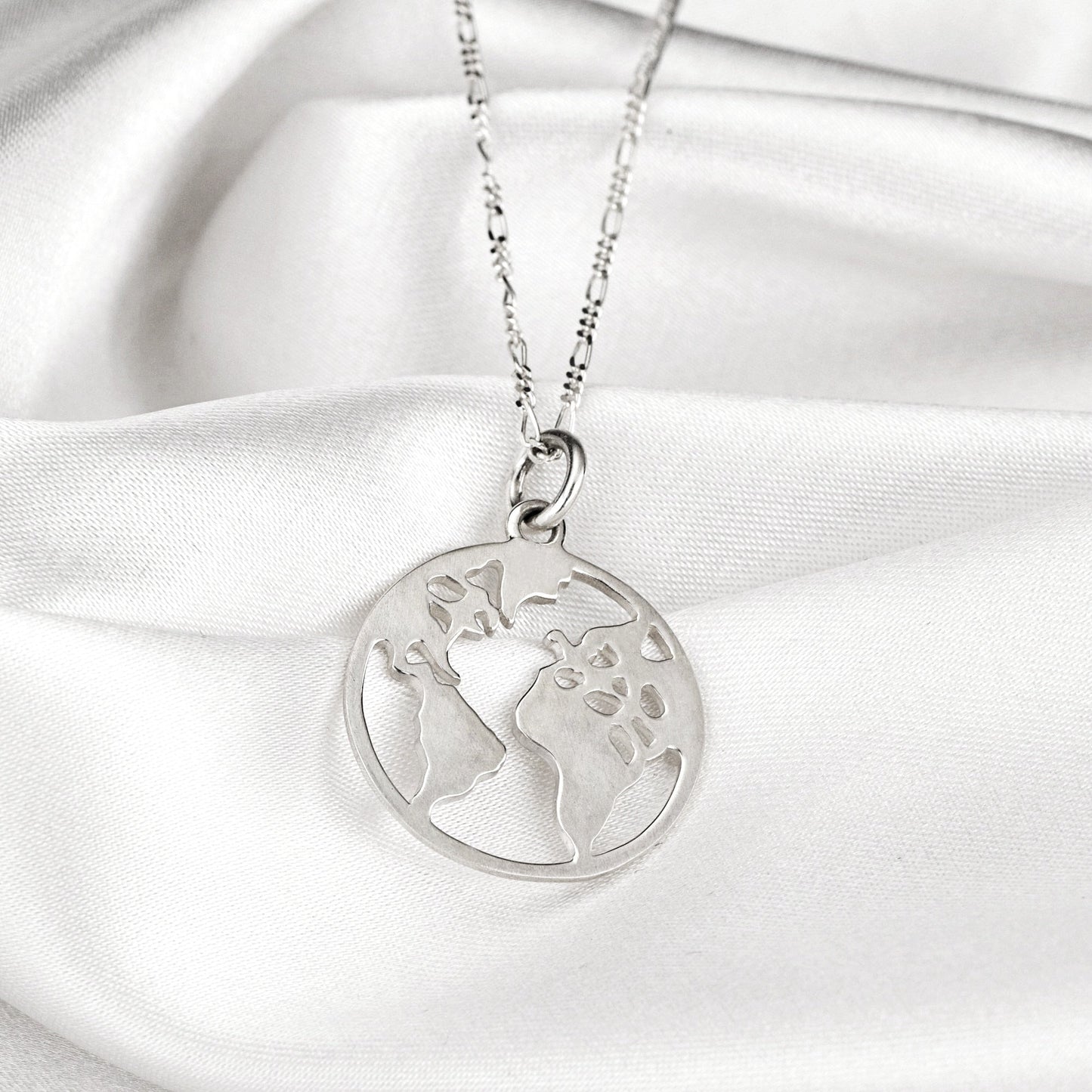 World Map Silhouette Pendant - 925 Sterling Silver Globetrotter…