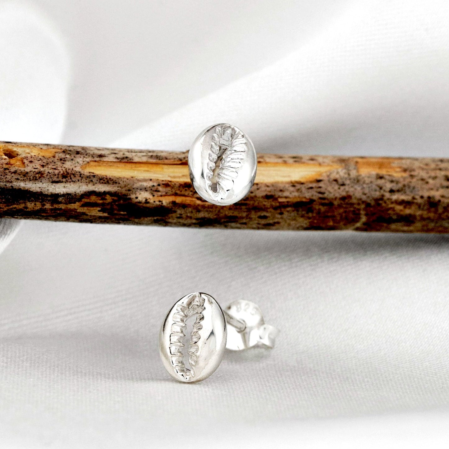 Cowrie shell mini stud earrings - 925 Sterling silver