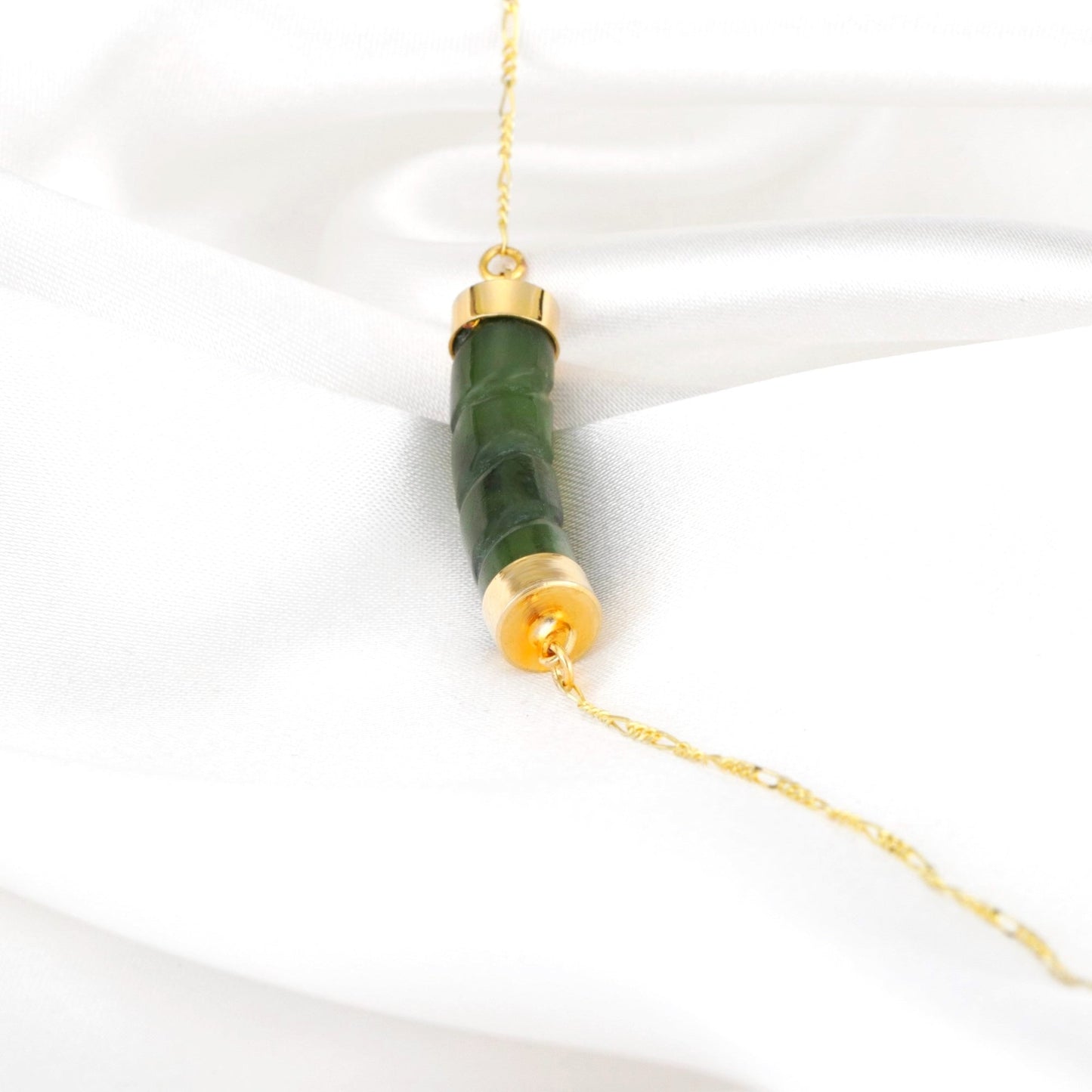 Jade Stab Gold Chain - 925 Sterling Gold Plated Crystal Green Gem…