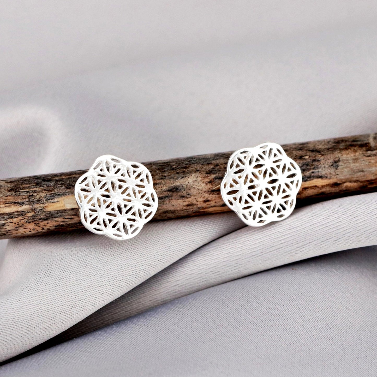 Flower of Life Mini Stud Earrings - 925 Sterling Silver