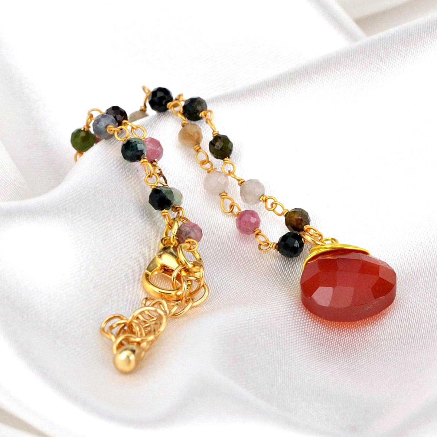 Carnelian & Tourmaline Gemstone Drop Bracelet Gold - RETARM-37