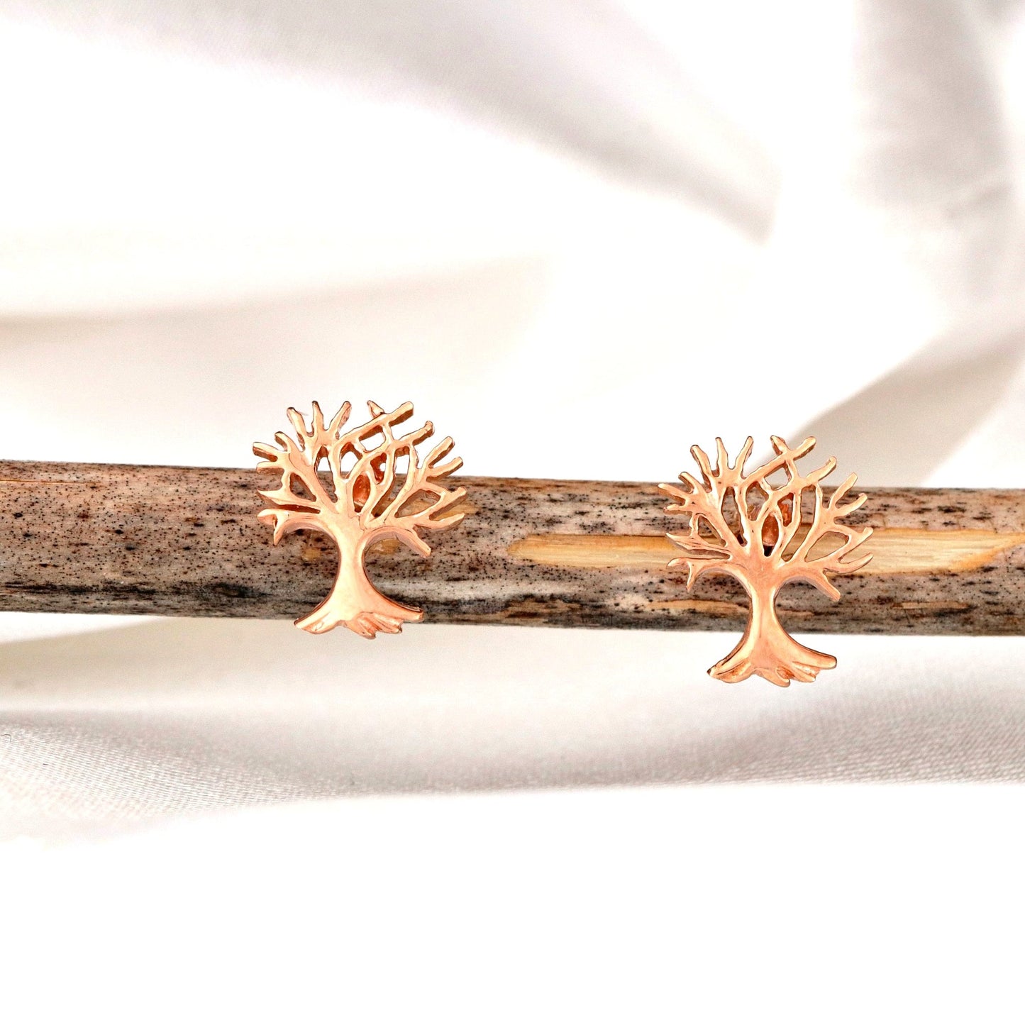Living Tree Mini Stud Earrings - 925 Sterling Rosegold Gold Plated…