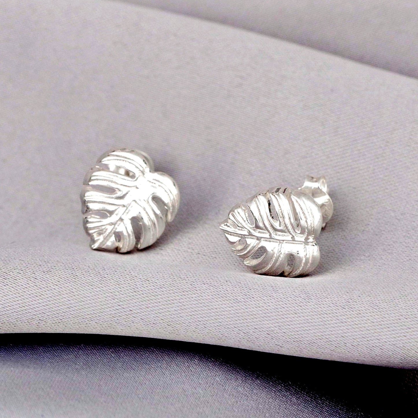 exotic monstera leaves — 925 sterling silver stud earrings