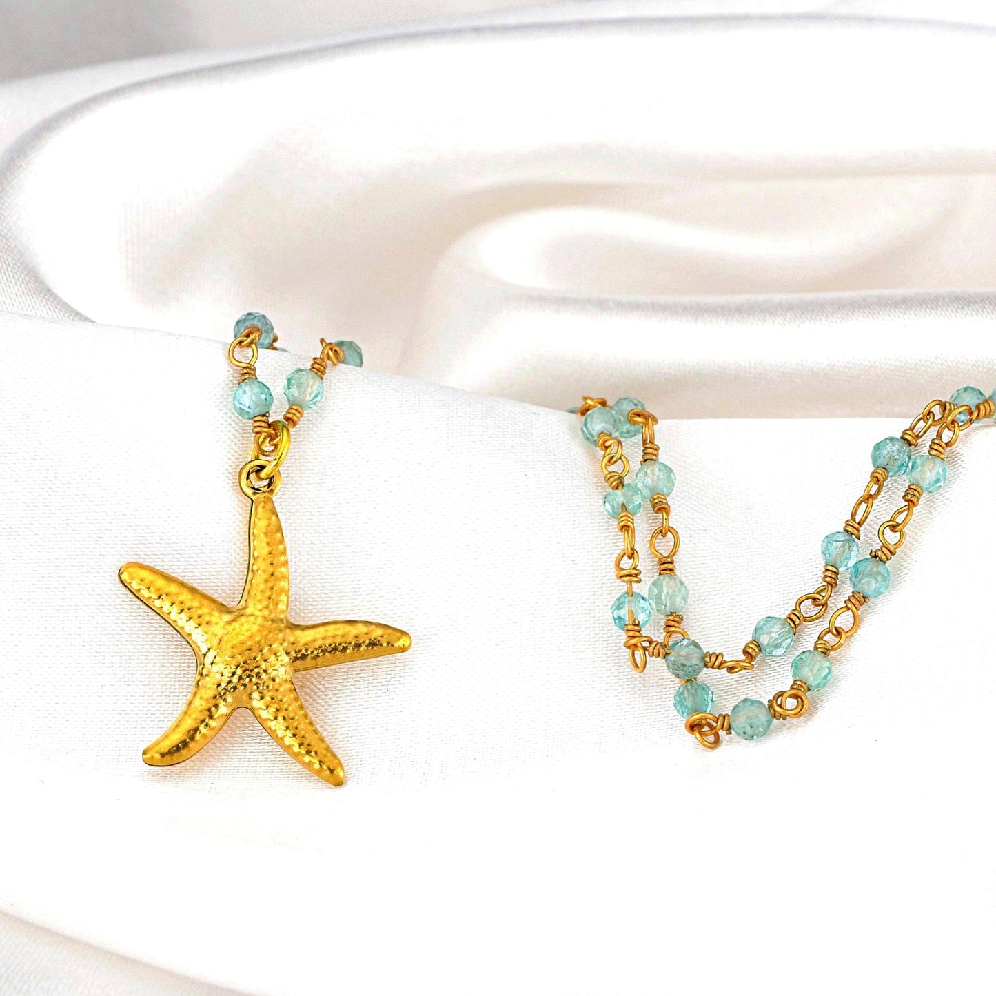 Gemstone Apatite Starfish Necklace Gold Plated
