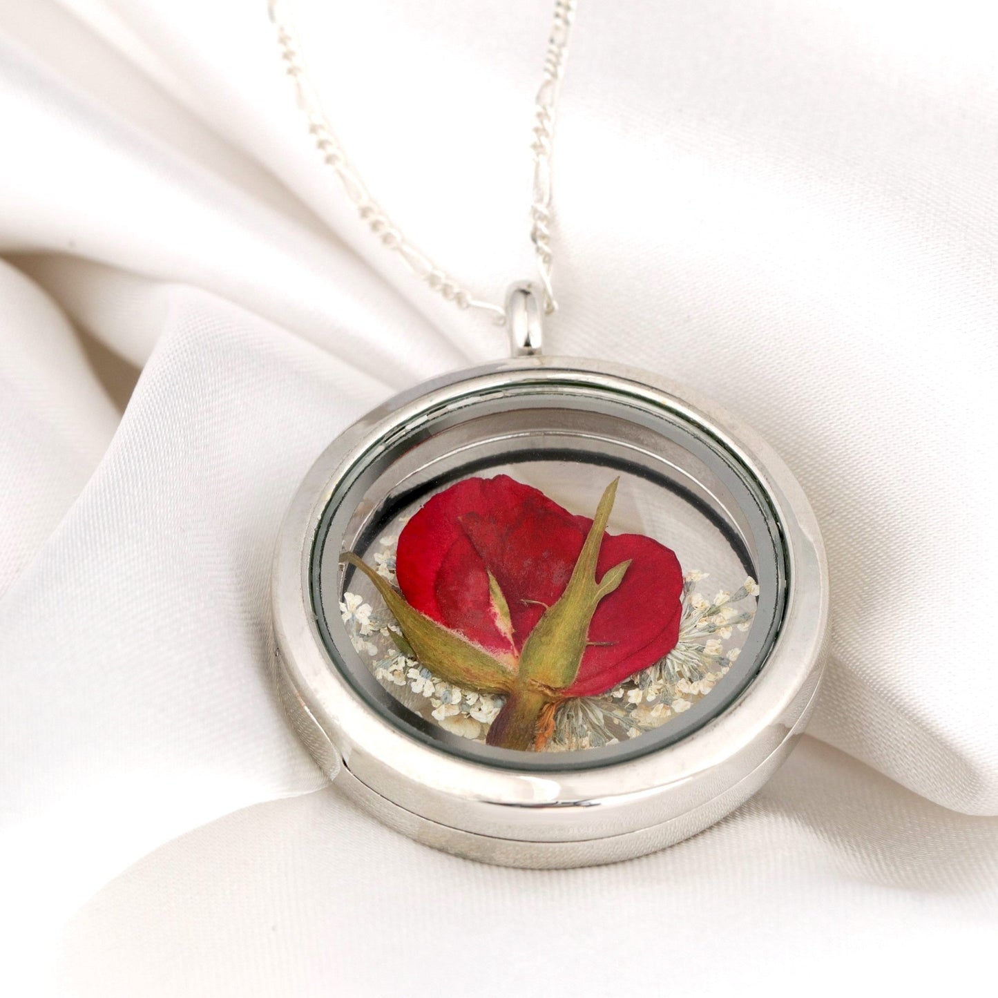 Real Rose & Dill Blossoms — 925 Sterling Silver Chain with Medallion