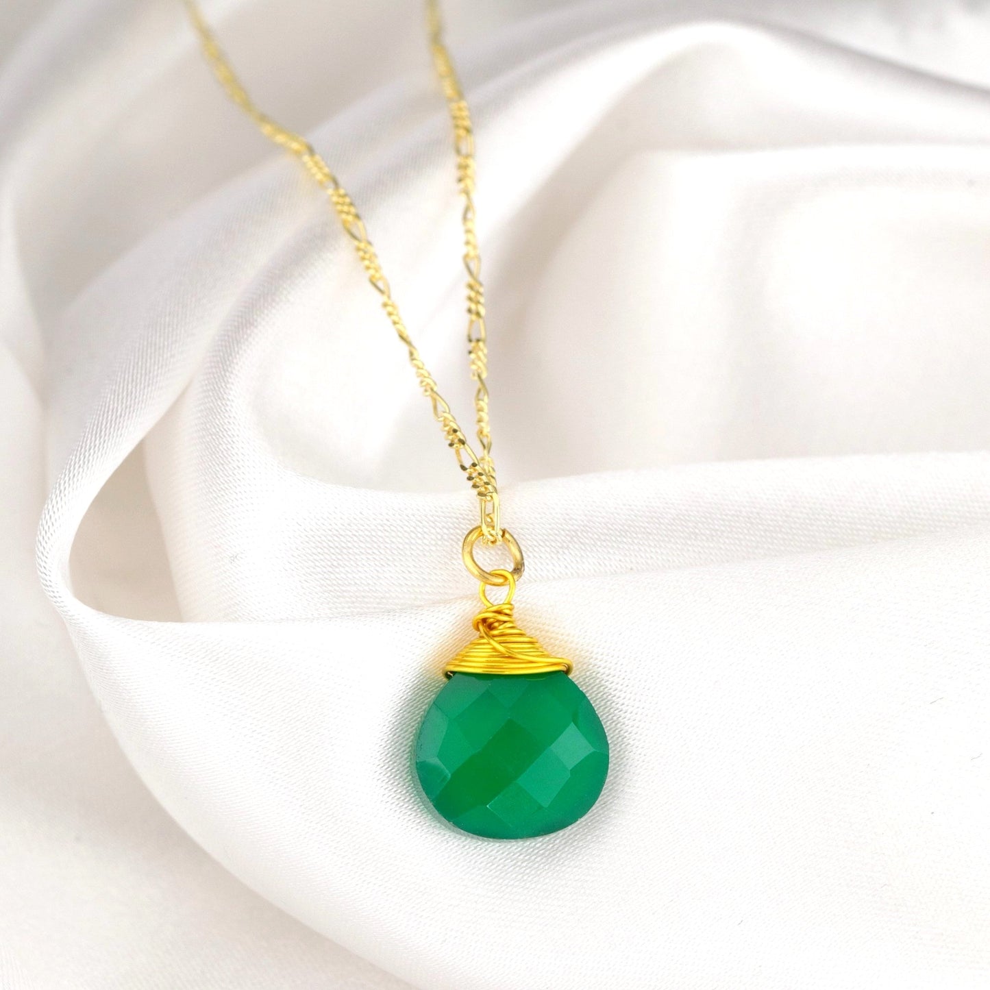 Green Onyx — 925 Sterling Silver Gold Plated Chain