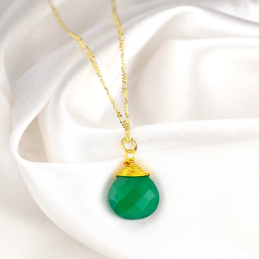 Green Onyx — 925 Sterling Silver Gold Plated Chain