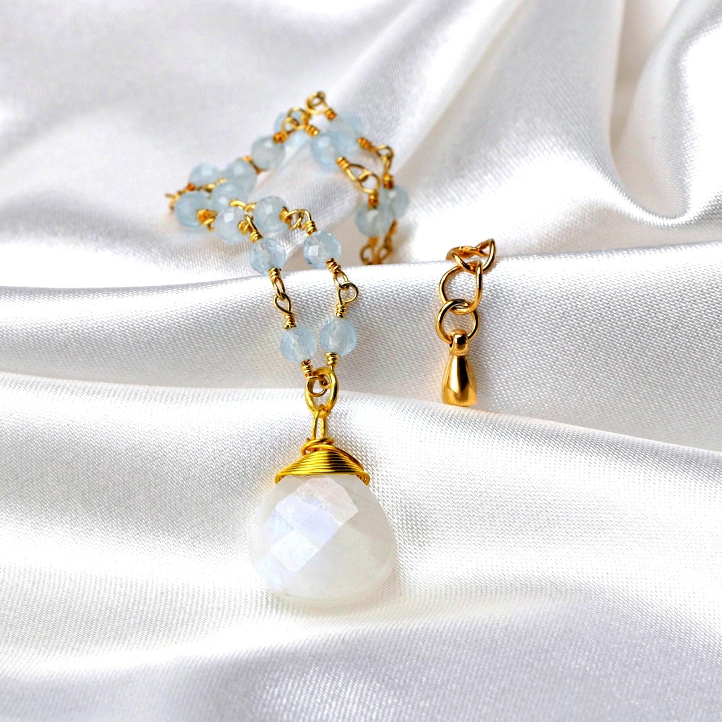 Moonstone & Aquamarine Gemstone Teardrop Bracelet Gold - RETARM-41