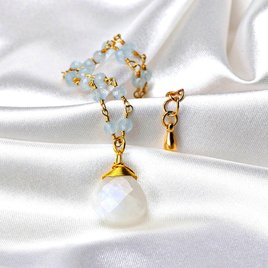 Moonstone & Aquamarine Gemstone Teardrop Bracelet Gold - RETARM-41