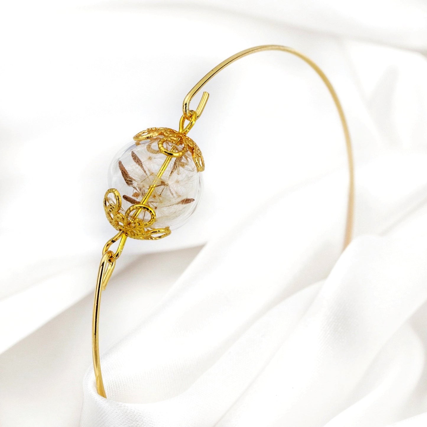 Dandelion Pust Floral Bangle - Gold Gold Plated Terarrium Jewelry…