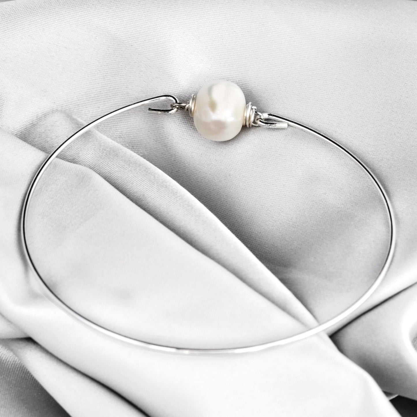 Sweet water pearl bangle - silvered natural pearl wire maritim…