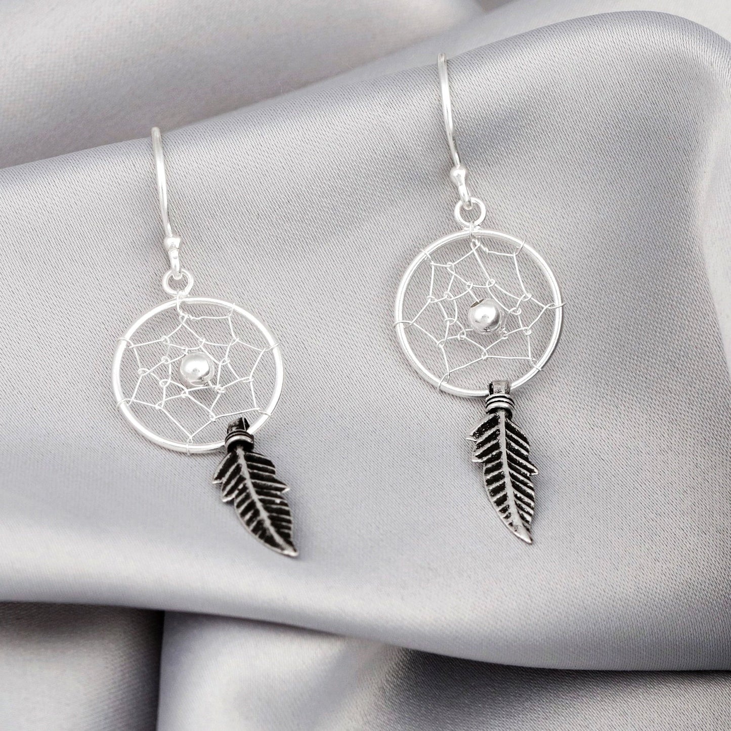 Dream Catcher Earrings - 925 Sterling Silver Tribal Boho Shaman…