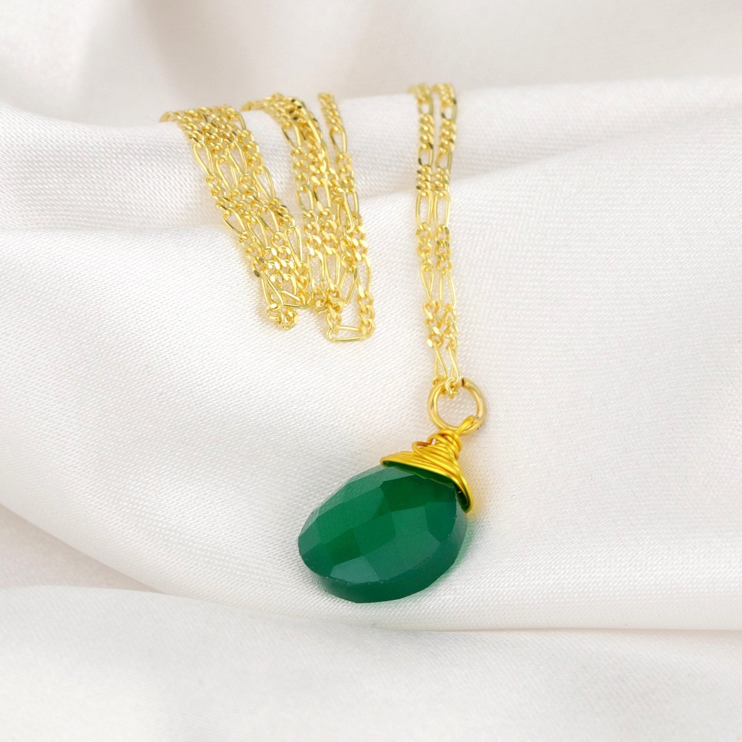 Green Onyx — 925 Sterling Silver Gold Plated Chain