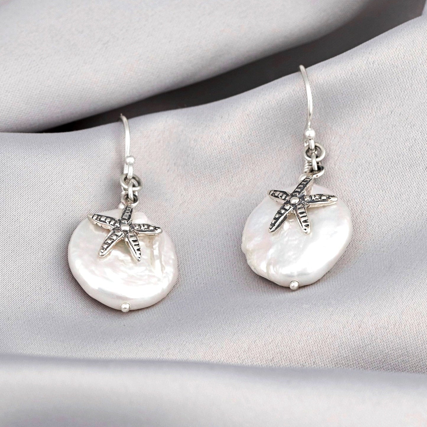 Starfish mother of pearl earrings - petite silver luxury minimalist…