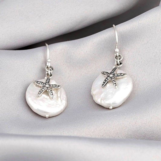 Starfish mother of pearl earrings - petite silver luxury minimalist…