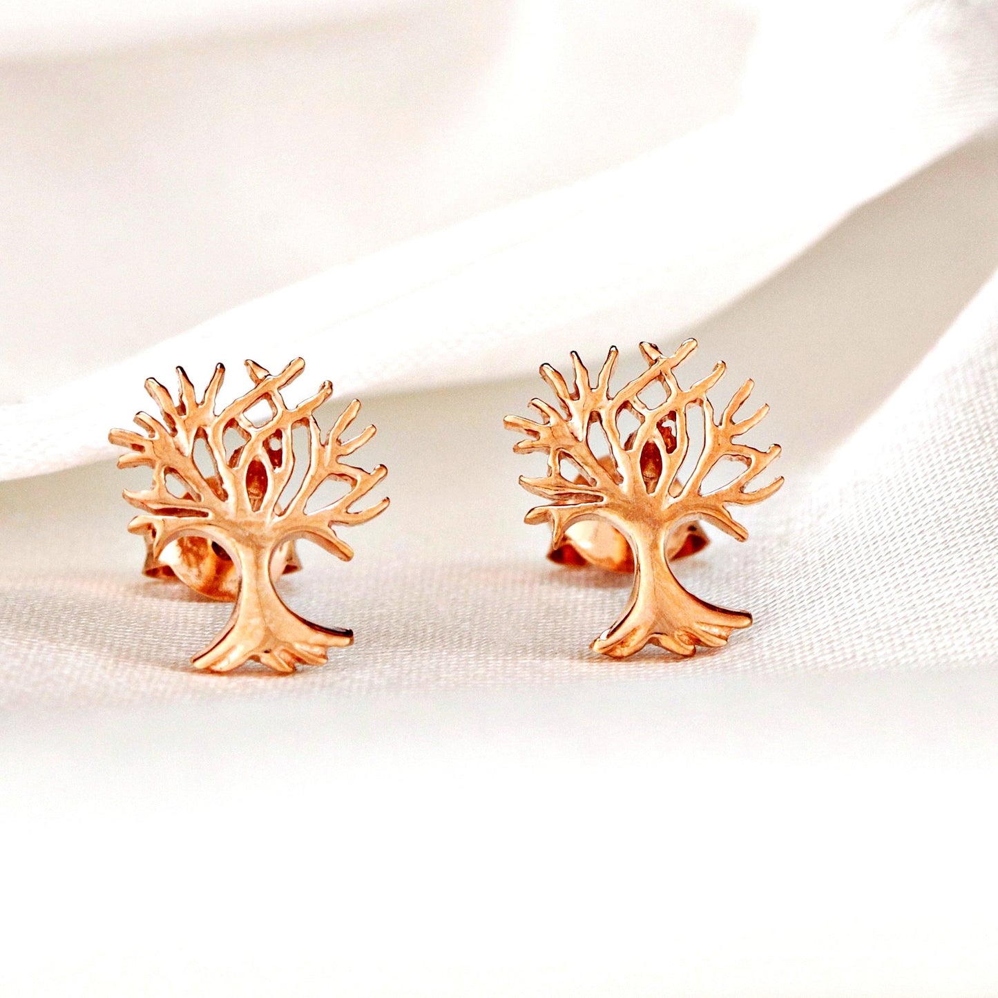 Living Tree Mini Stud Earrings - 925 Sterling Rosegold Gold Plated…