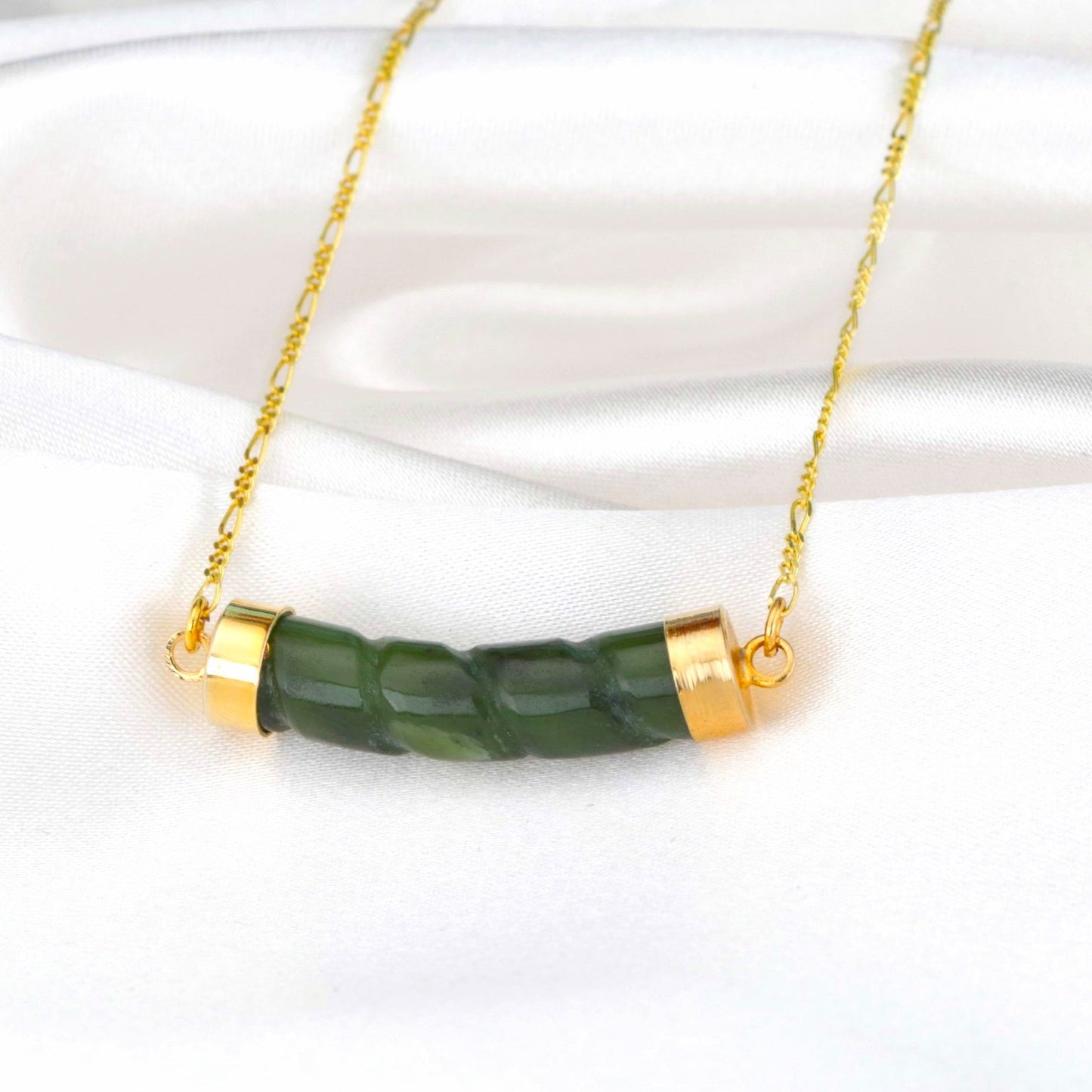 Jade Stab Gold Chain - 925 Sterling Gold Plated Crystal Green Gem…