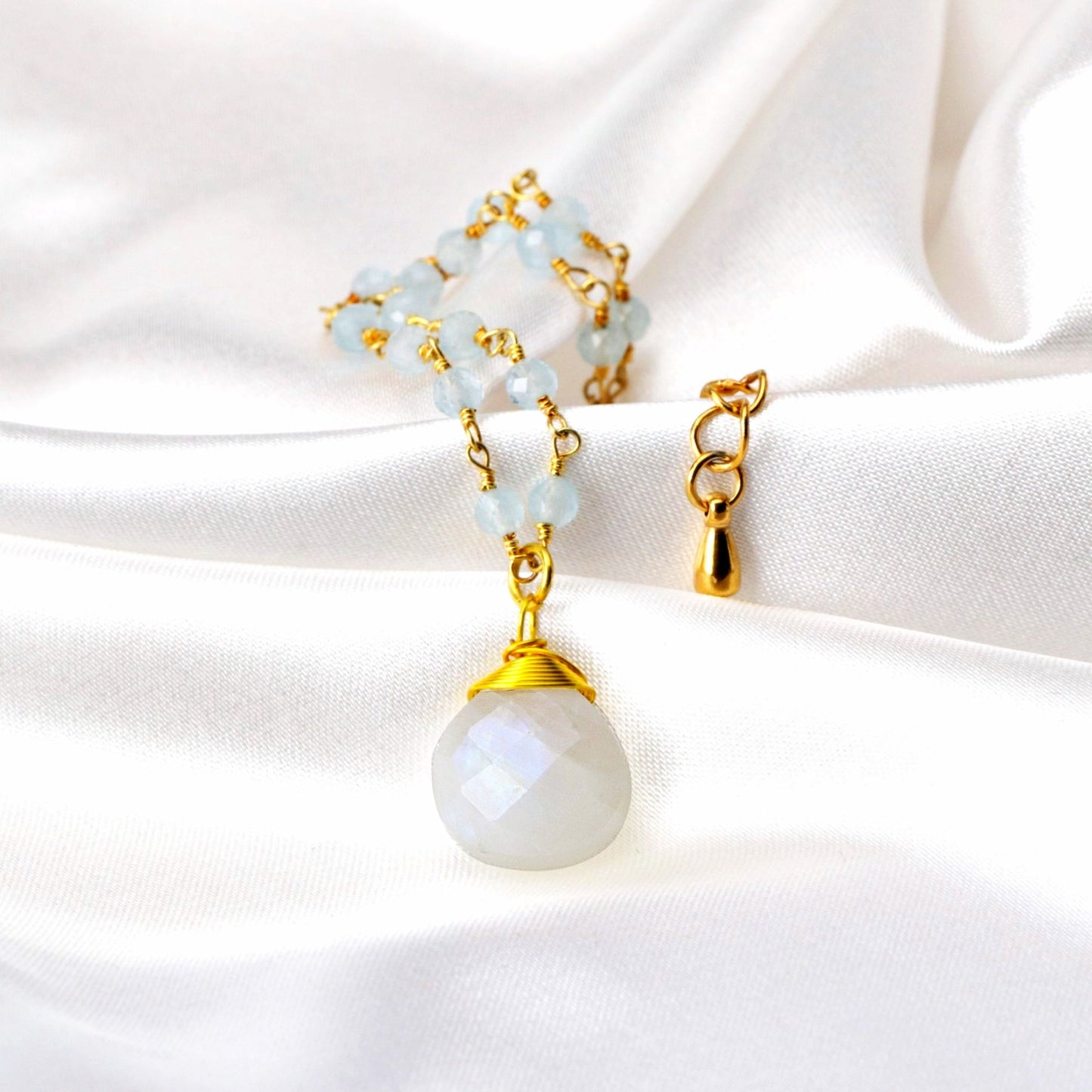 Moonstone & Aquamarine Gemstone Teardrop Bracelet Gold - RETARM-41