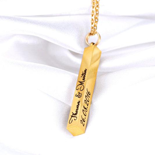 3D vertical burl chain with engraving / gold, silver or rosegold