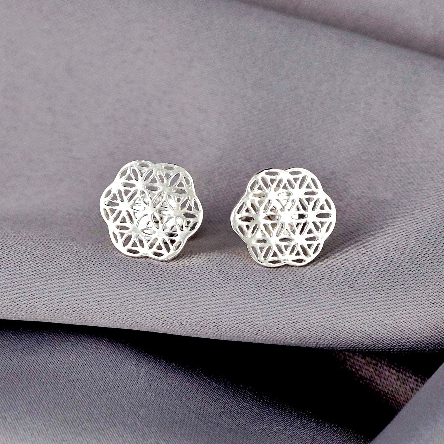 Flower of Life Mini Stud Earrings - 925 Sterling Silver