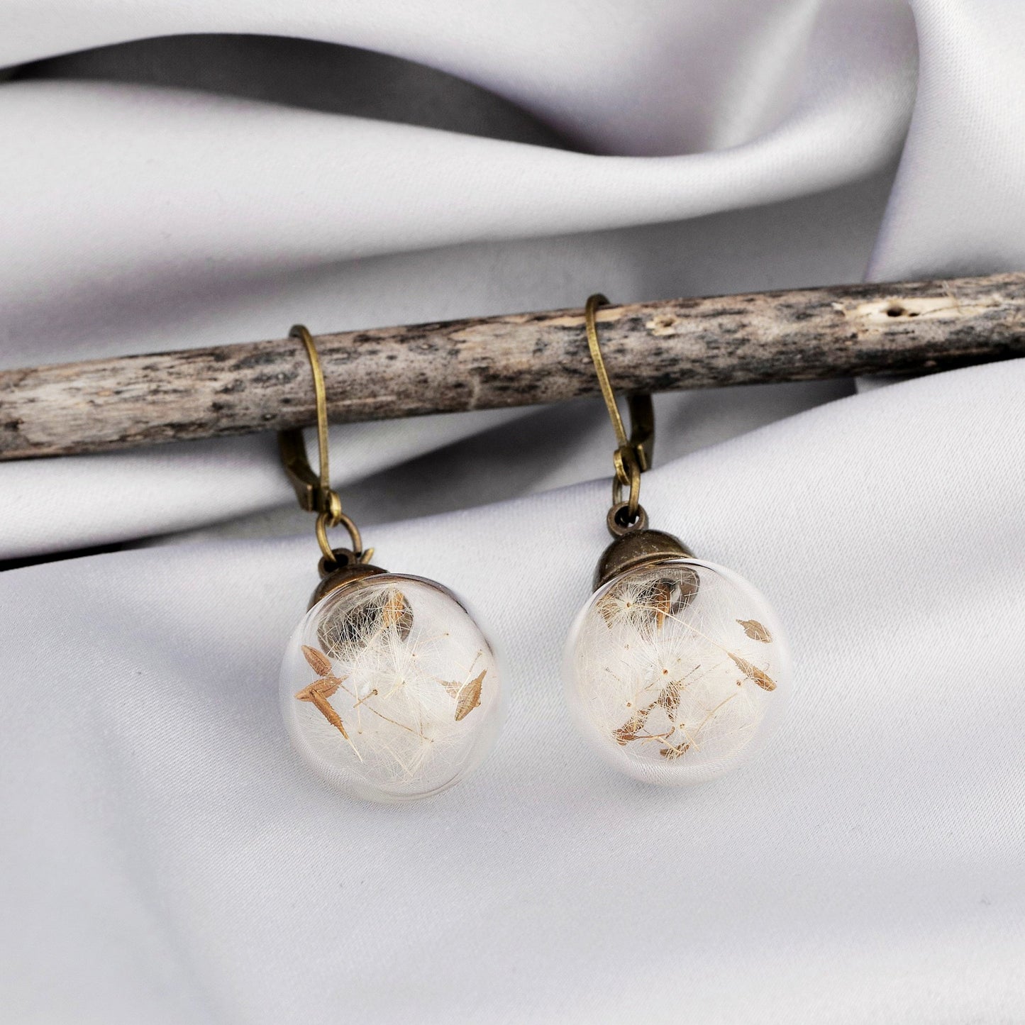 Genuine Dandelion Earrings - Bronze Earrings with real dandelion…