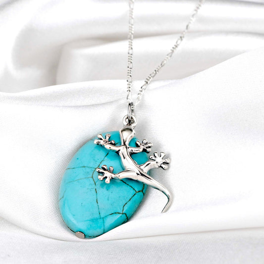 925 Salamander & Turquoise Sterling Silver Gemstone Necklace - K925-135