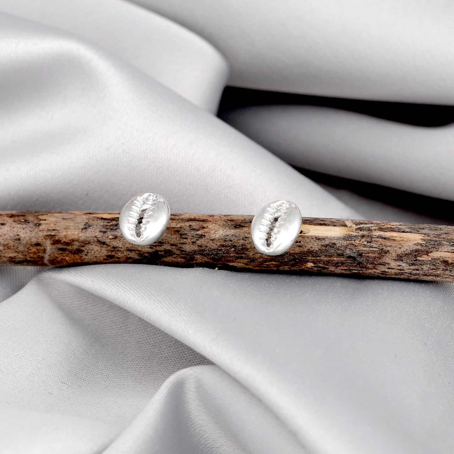 Cowrie shell mini stud earrings - 925 Sterling silver