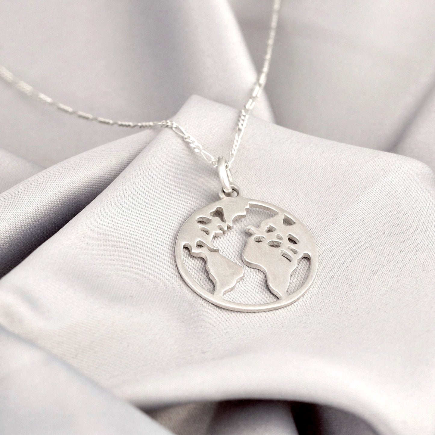 World Map Silhouette Pendant - 925 Sterling Silver Globetrotter…