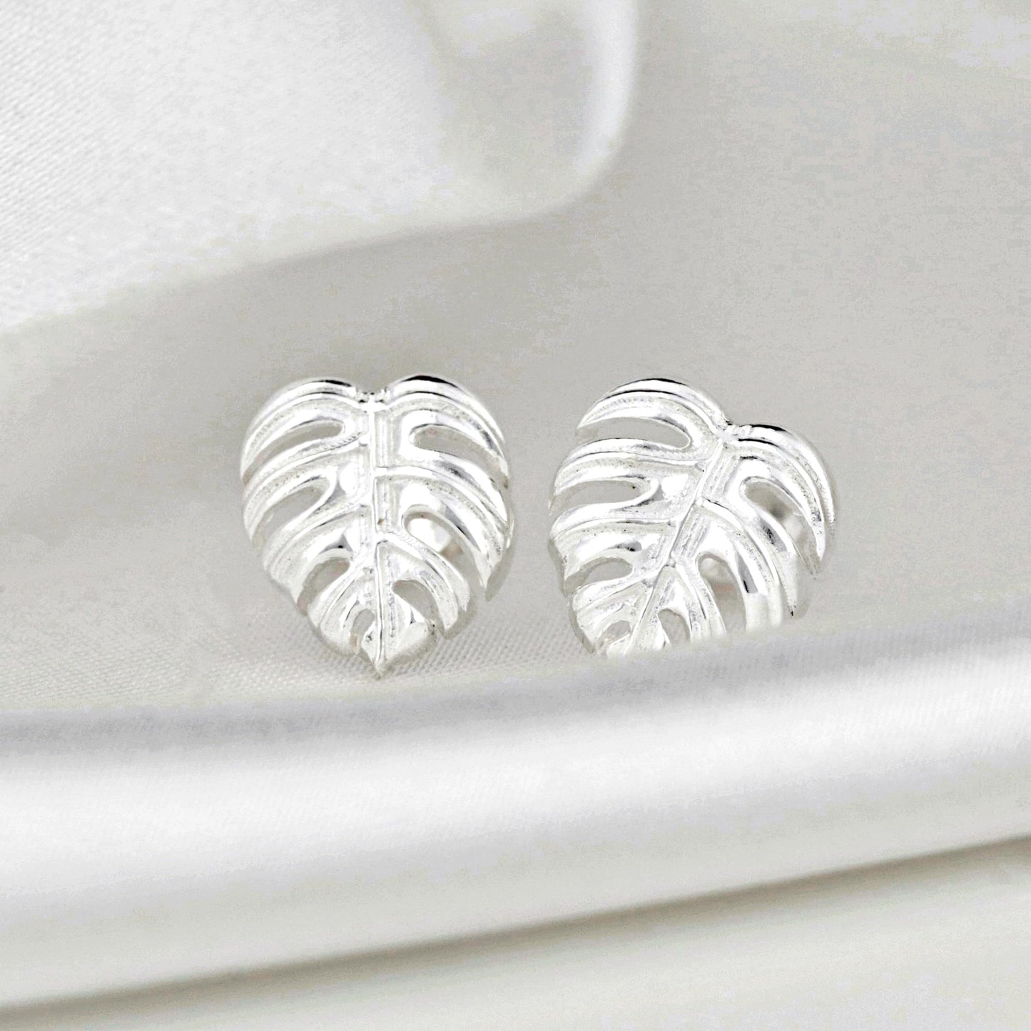 exotic monstera leaves — 925 sterling silver stud earrings