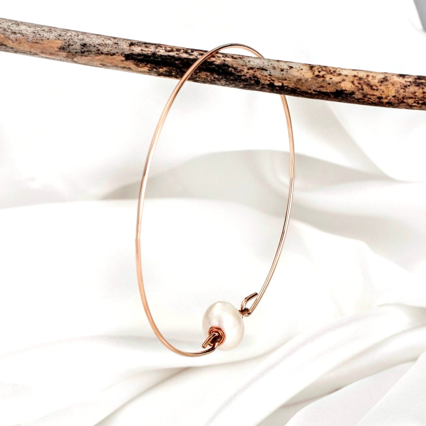 Freshwater Pearl Bangle - Rosegold Gold Plated Real Pearl Bridal…